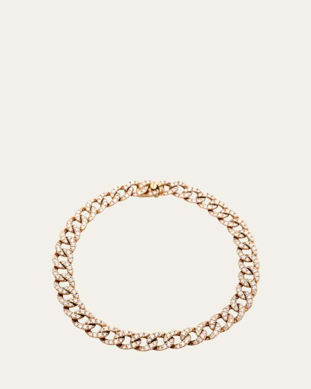 18K Rose Gold Diamond Chain Bracelet, 7"L